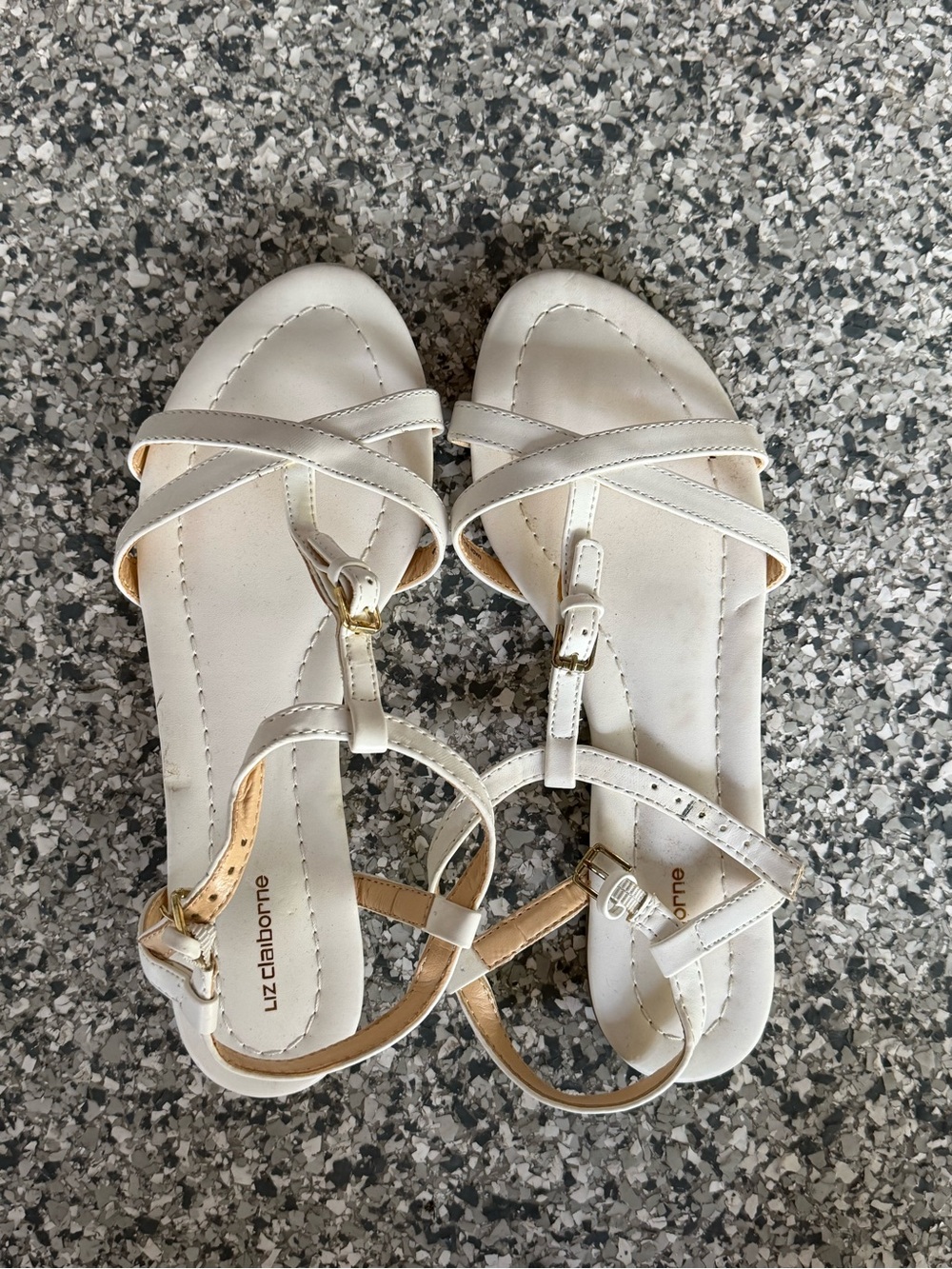 Liz Claiborne Cream Strappy Ankle Buckle Sandals